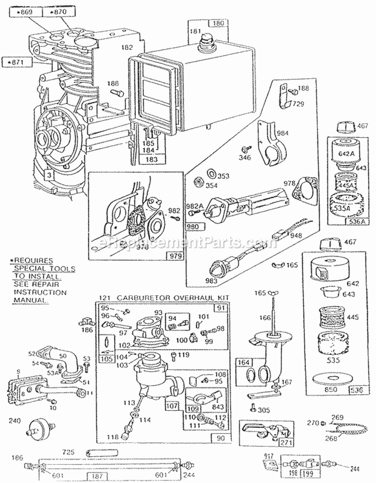 CarbPrimerFuel TankAC Diagram and Parts List for 194412-0123-99  Briggs and Stratton Engine